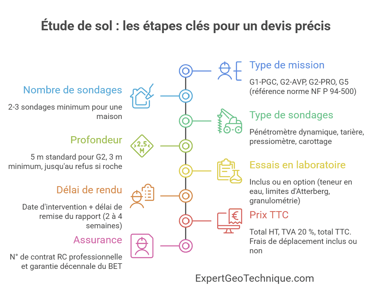 etude de sol les étapes devis fiable Comment demander un devis d'étude de sol, comparer les bureaux d'études et repérer les offres trop basses. Guide pratique.