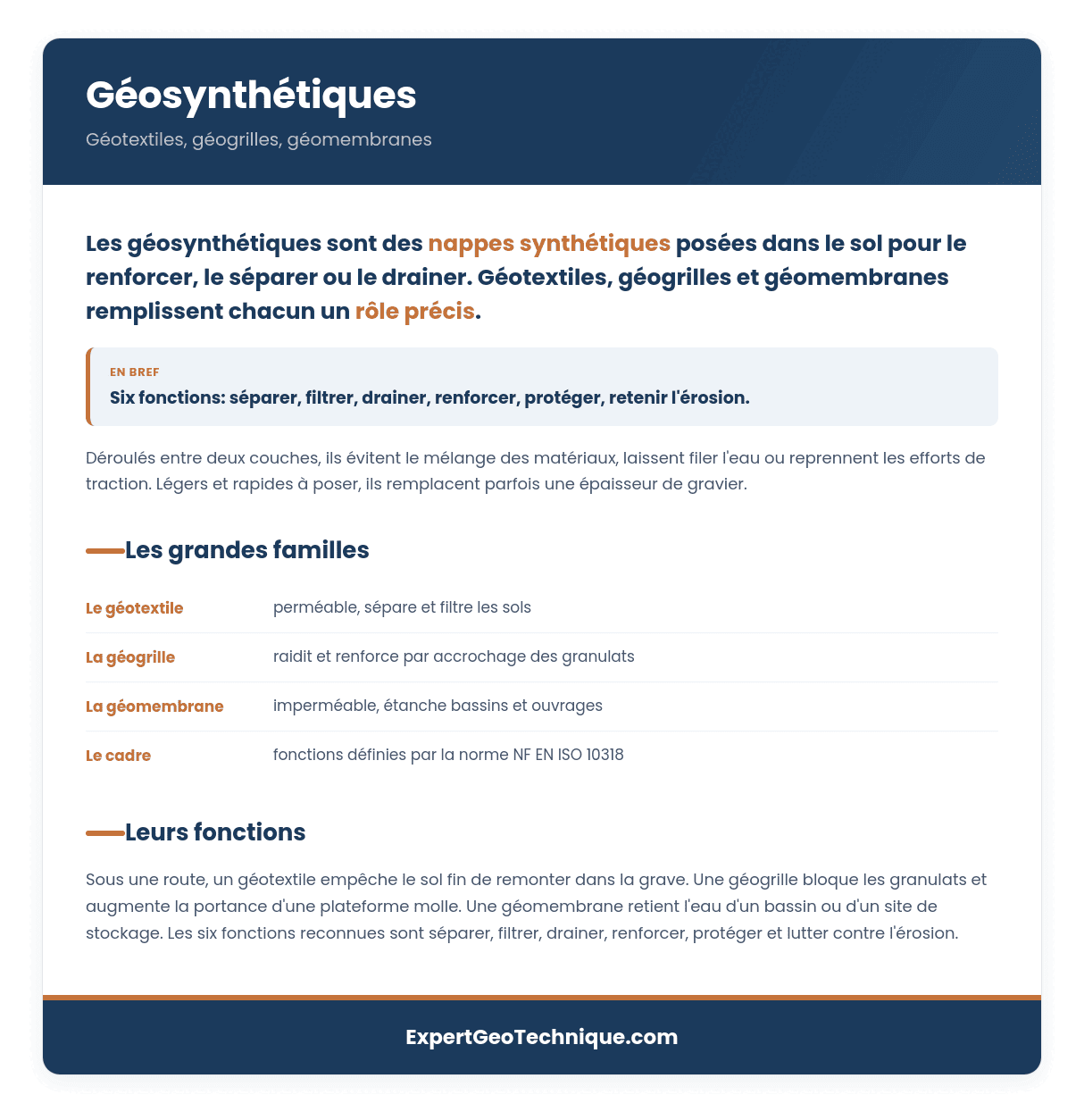 Géosynthétiques : géotextile, géogrille, géomembrane Géosynthétiques : géotextile, géogrille, géomembrane