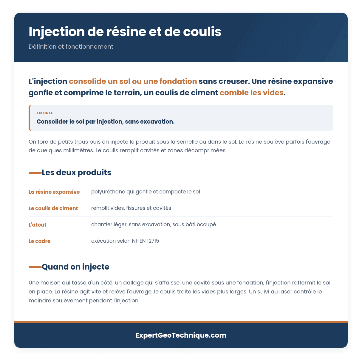 Injection de résine et de coulis : consolider le sol Injection de résine et de coulis : consolider le sol